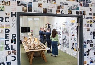 People looking at an art show