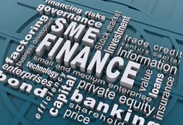 Composite graphic of words associated with finance including SME, banking, bond, capital etc.