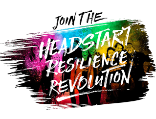 Resilience revolution banner with colourful swash and handwritten capitals, Join the Headstart Resilience Revolution