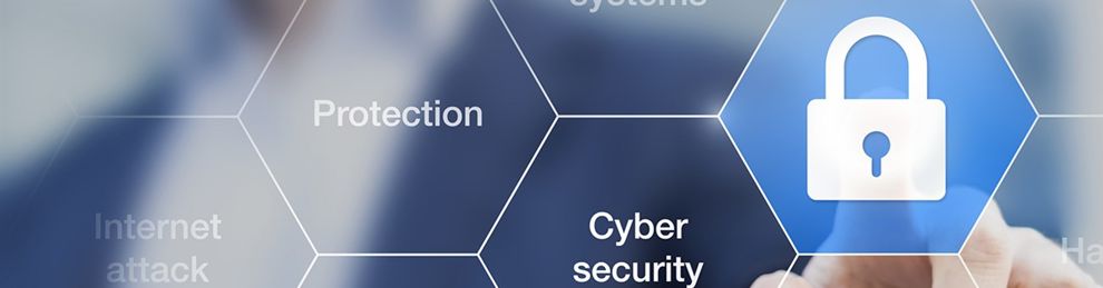 Hexagons with cyber security wording and a lock 