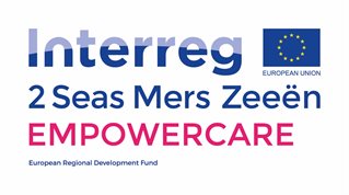 Interreg logo, with EMPOWERCARE in pink and with blue EU banner and circle of yellow stars.