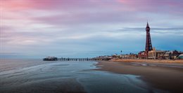 Landscape of Blackpool coastline and tower