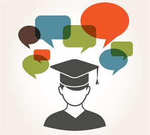 student with speech bubbles