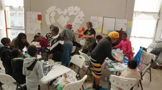 Group of children and facilitators at the art club in Keiskamma, South Africa. Image courtesy of Grace Coetzee.