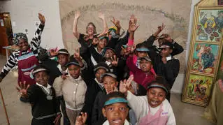 Children facing camera during art activities in Keiskamma, South Africa. Image courtesy of Grace Coetzee