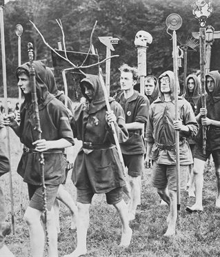 Black and white photograph of Kibbo Kift procession