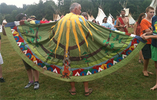 Woodcraft elder with green hand-decorated cape