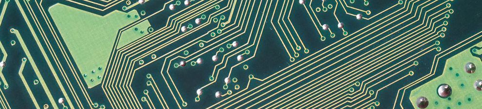 Banner representing computer science research shows a circuit board with detail of connections and nodes.