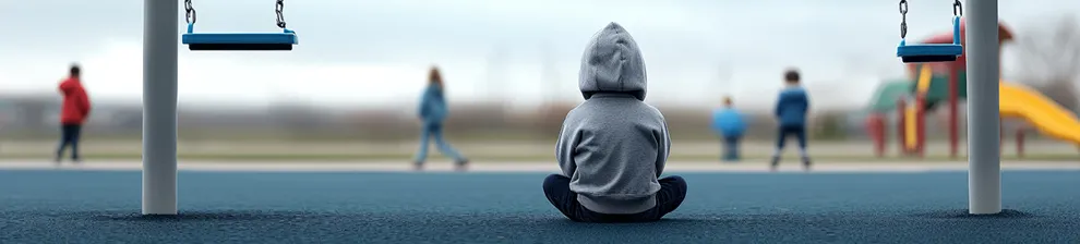 Illustration of psychology concept showing small child alone in playground