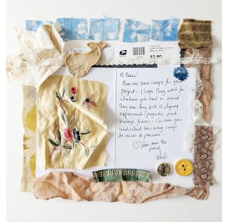Emma Collins PhD candidate 2025. Craft collaboration with fabric and handwritten note.