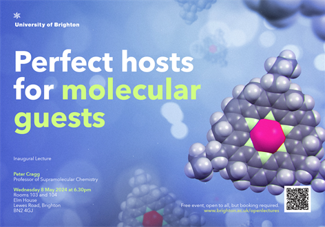 Graphic for inaugural lecture for Peter Cragg entitled Perfect hosts for molecular guests