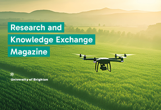 Magazine cover image with drone over landscape