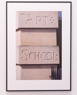Art school. Photograph of ornamental stone entrance way with Art School carved and patterned. Part of the Cornford and Beck investigation into North West Art Schools.