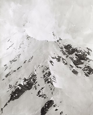 Large scale drawing of a snow-capped mountain summit. Practice-led research work by Emma Stibbon RA.