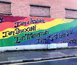 LGBT graffiti wall on Tesco 2012 reads I'm a Lesbian I am Bisexual I am Transgender I am just like you...