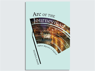 Front cover of Nichola Khan's research monograph Arc of the Journeyman. Designed cover with windscreen wiper and taxi rank feature gives subtitle Afghan migrants in England.