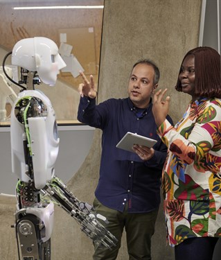 Two students in our robotics lab