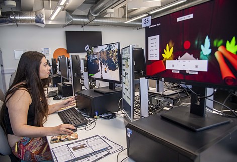 Female student at computer in a lab