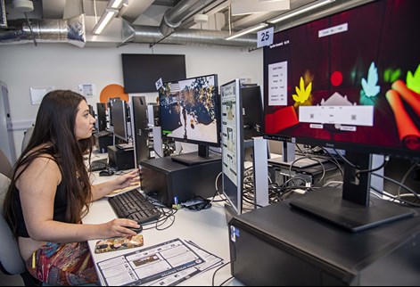 Female student at computer in a lab