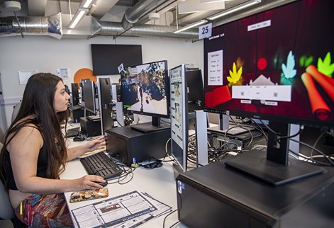 Female student at computer in a lab