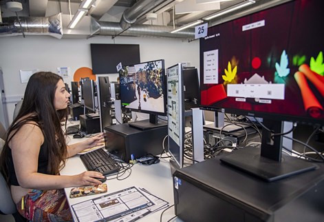 Female student at computer in a lab