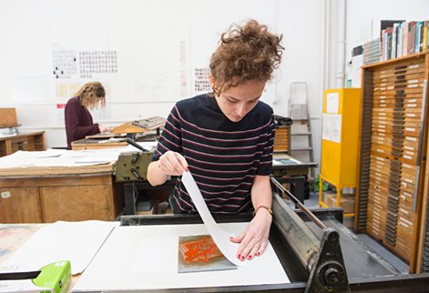 Graphic design student printing