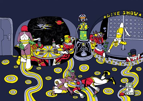 colourful graphic depiction of sci fi party by Tijani Bin Mohd Fayzak