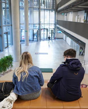 Elm House atrium steps with students