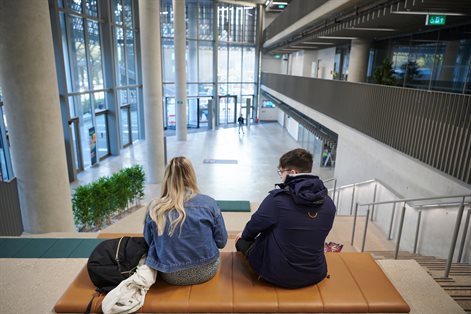 Elm House atrium steps with students