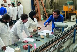Civil engineering students in the workshop