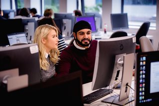 Students working in a computer lab