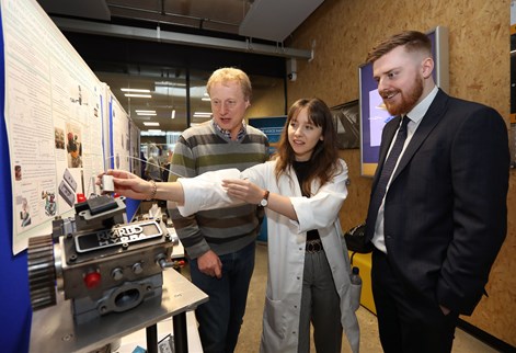 Students demonstrating their designs in the Advanced Engineering Building