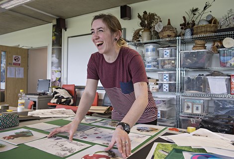 Male art student working in the studio