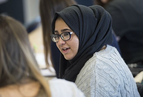 Close up of female student wearing glasses