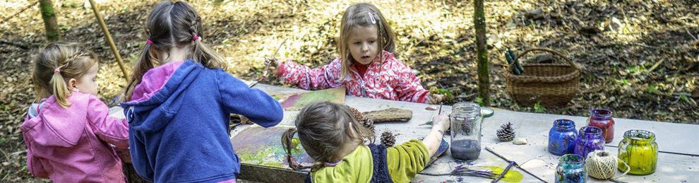 Children painting at forest school
