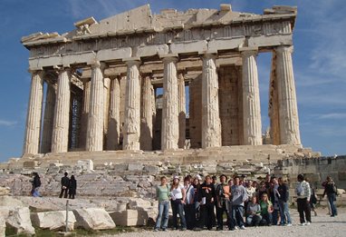 Students on a field trip in Greece at ancient ruins