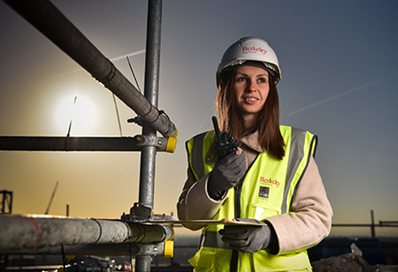 Mariyana Stoyanova working on site with hard hat