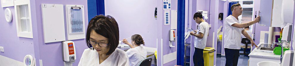 Health professions students working in a hospital