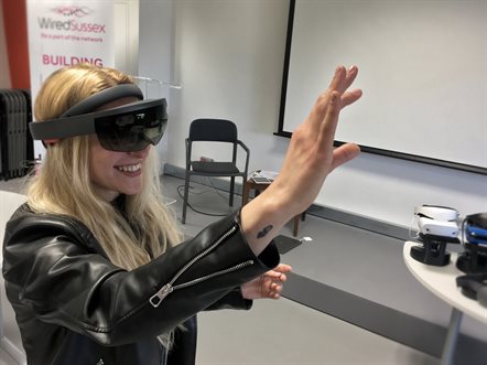 Student testing out VR equipment
