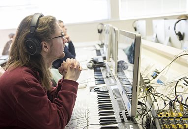 Students editing digital music