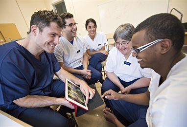 Podiatry students using laptop