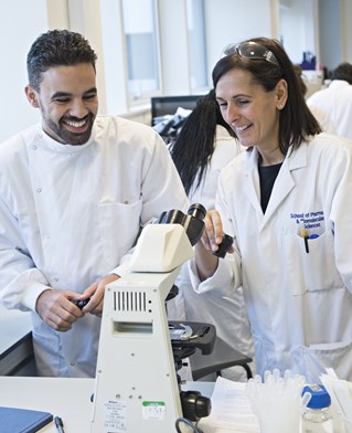 Two scientists in the biomedical science laboratory, University of Brighton