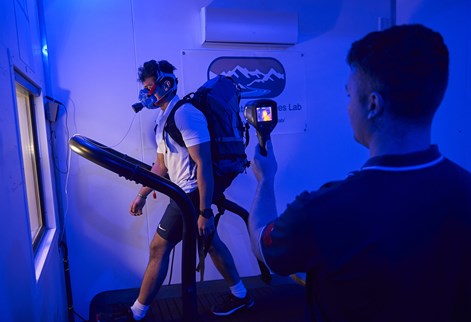 student on treadmill in the labs