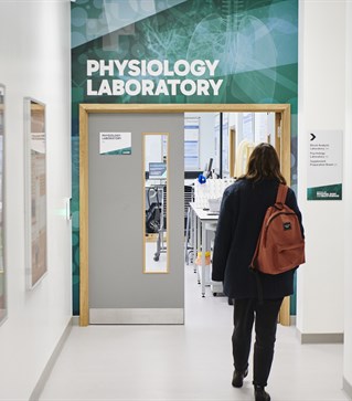 University of Brighton student entering the Physiology Laboratory, Falmer