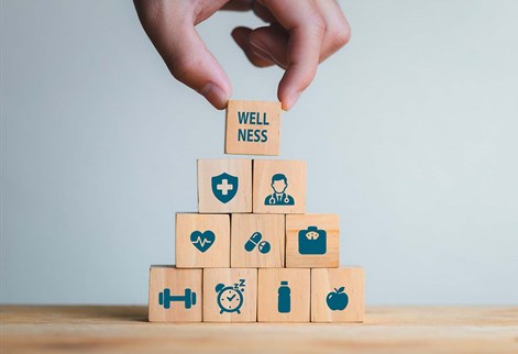wellbeing stacked wooden blocks