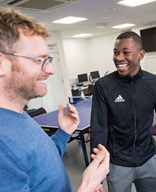 Sports students in a discussion