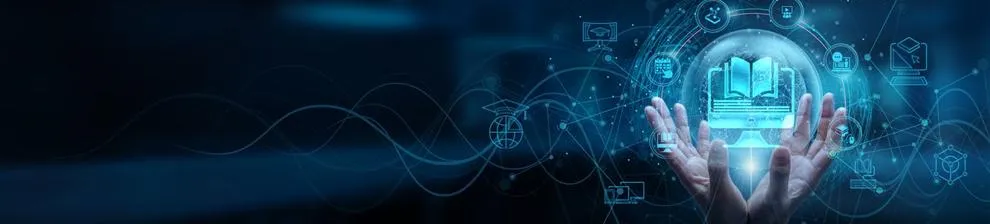 Illustration of Education research with digital globe and book.