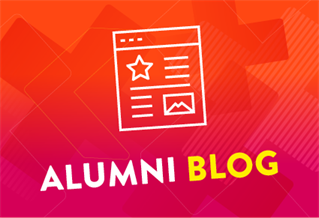 Graphic image with the words Alumni Blog