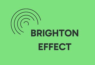 Green graphic with text that says Brighton Effect with black ripple