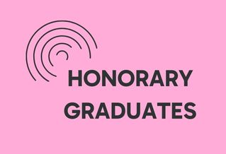 Pink graphic with text that says honorary graduates with black ripple